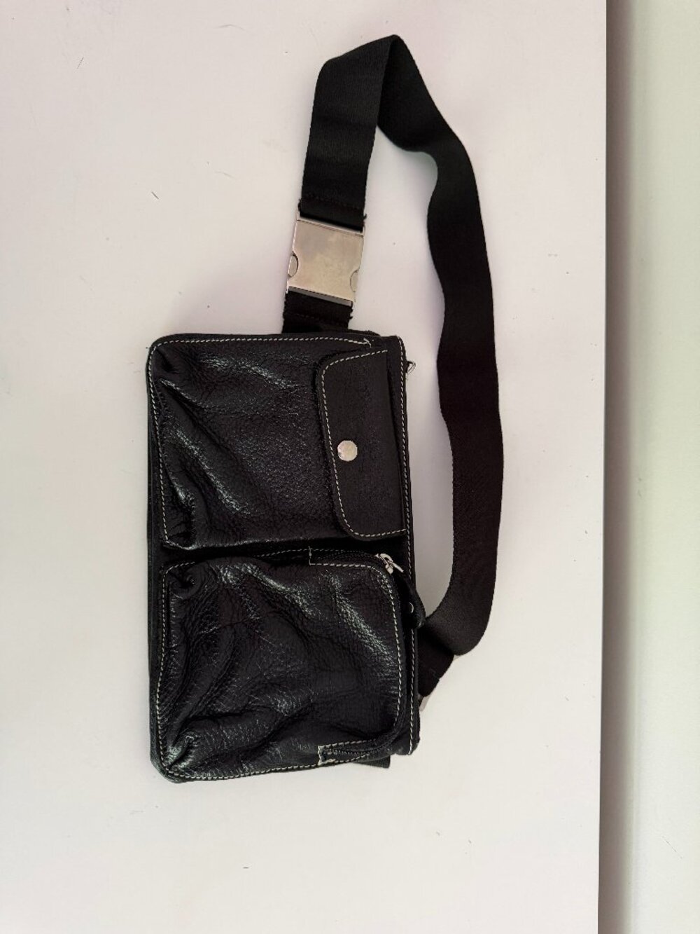 Vintage Roots Village Pack Cervino Black Leather Y2K Crossbody Belt Bag